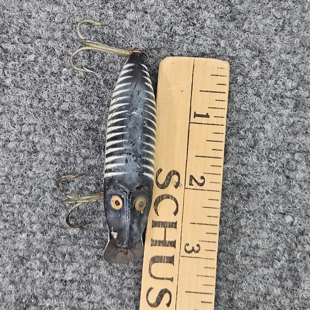 Vintage Fishing Lure Heddon River‎ Runt Spook Floater Black Shore Minnow Tackle